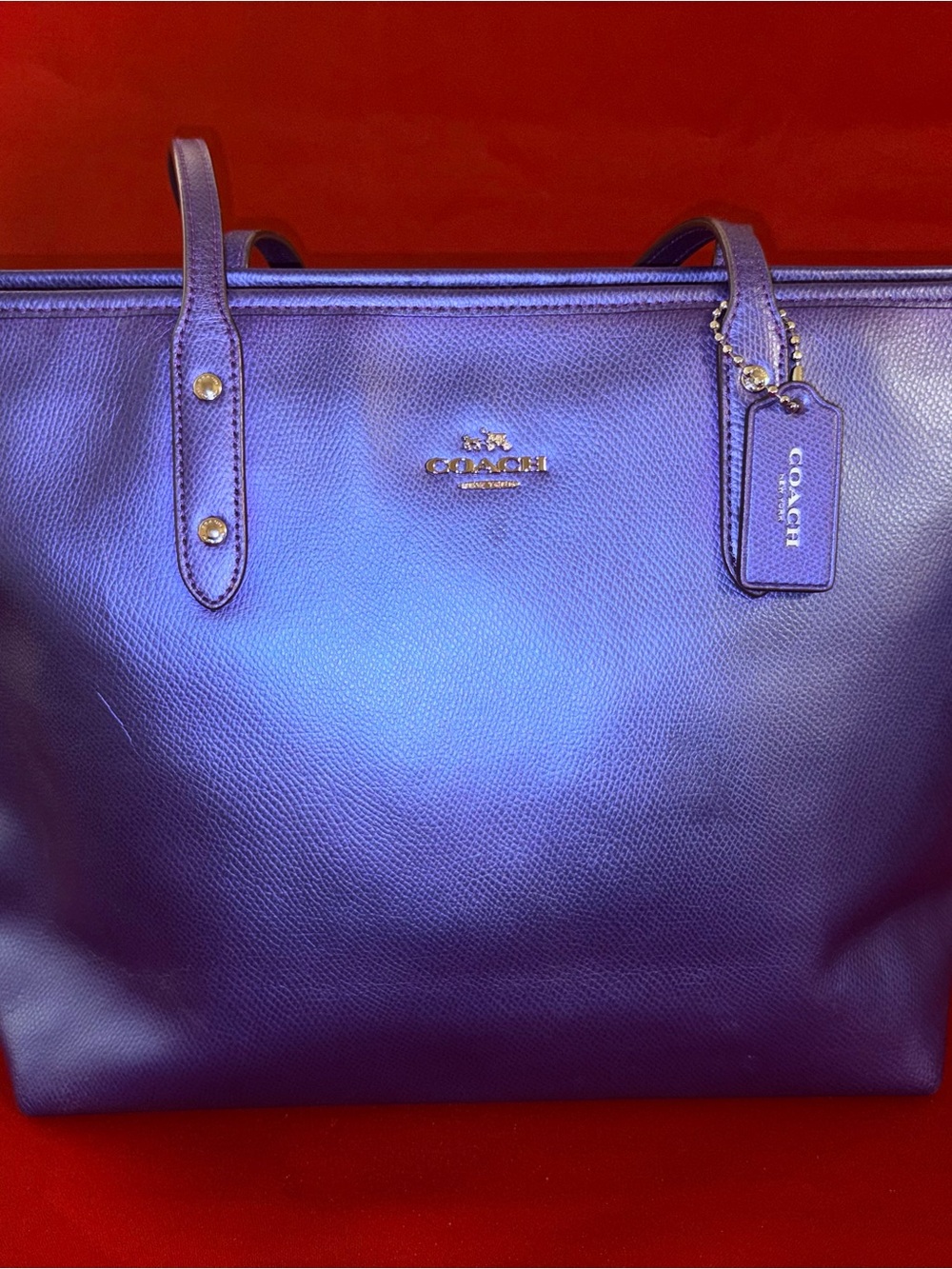 Coach F37153 Metallic Deep Purple City Zip Tote Bag